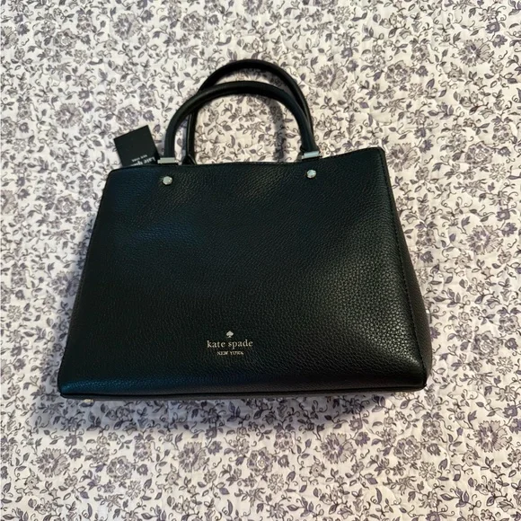 ♠️ Kate Spade Leila Medium Triple Compartment Satchel Black Pebbled Leather Bag - Picture 6 of 12